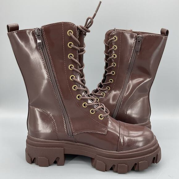NEW Dream Pairs Women’s Platform Lug Combat Boot Brown Size 7.5 - Picture 1 of 10